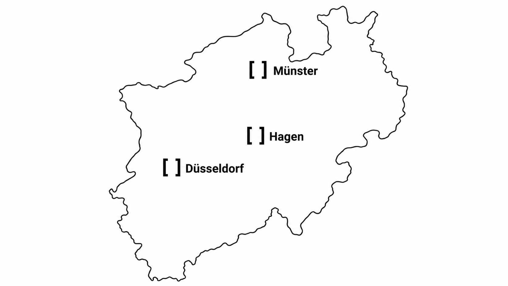 Karte von Nordrhein-Westfalen mit den drei Standorten von [momentum:bau]: Münster, Düsseldorf und Hagen